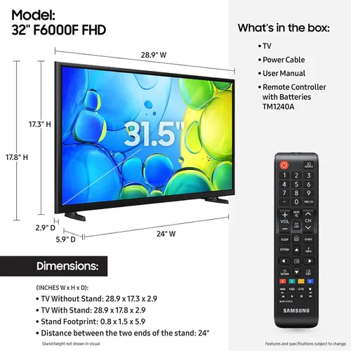 Vista 2 de SAMSUNG - Smart TV Full HD de 32 pulgadas de la serie F6000 (modelo de 2025), HDR, Object Tracking Sound Lite, Knox Security, One UI Tizen, Smart TV
