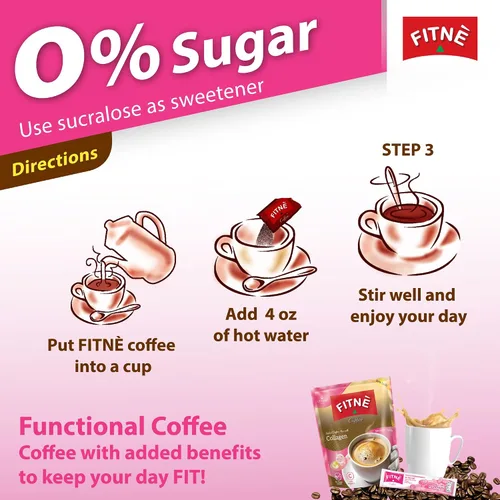 Vista 8 de FITNE - Paquetes de café instantáneo 3 en 1 mezcla con colágeno hidrolizado natural vitamina C mezcla suave sabrosa aromática sin azúcar edulcorante