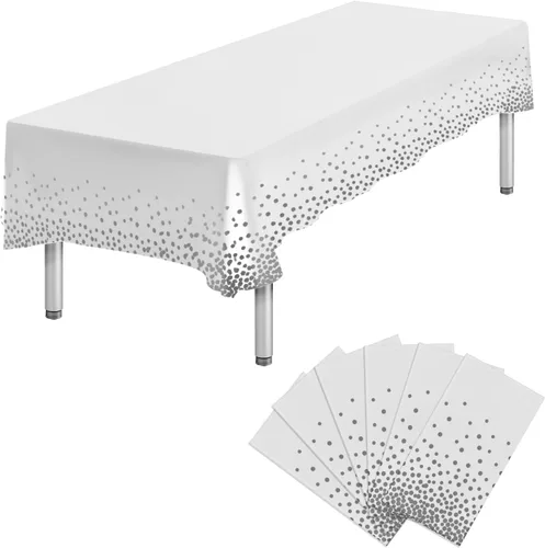 Vista 11 de Paquete de 4 manteles de plástico desechables azules y dorados para mesa rectangular, manteles desechables de 54 x 108 pulgadas, manteles