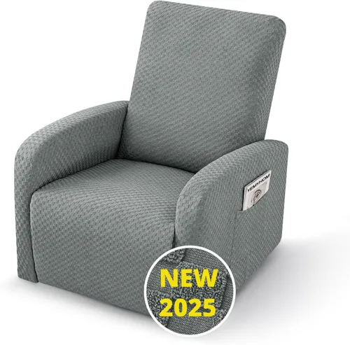 Vista 53 de YEMYHOM Funda elástica de 4 piezas para silla reclinable de jacquard con bolsillo lateral, antideslizante, ajustable, protector de muebles con parte