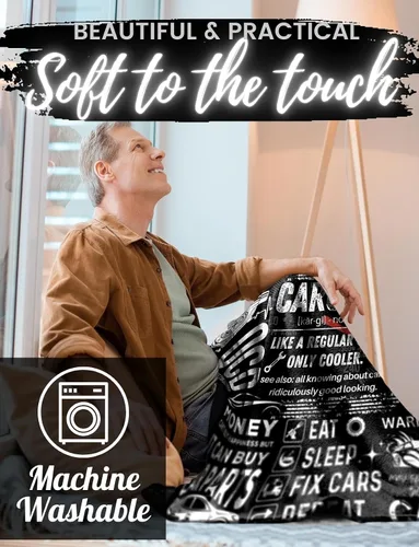 Vista 4 de Huglanket Regalos Car Guy Mantas para Hombres, Manta de Franela para Amantes de los Automóviles, Mecánicos, Entusiastas - Cumpleaños, Navidad