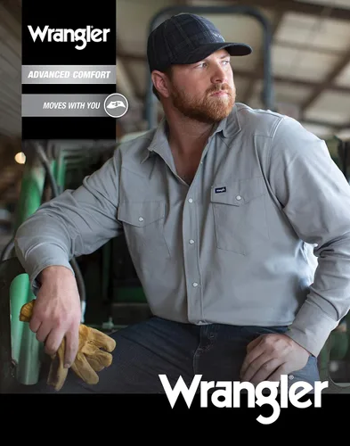 Vista 5 de Wrangler Camisa sólida de manga larga con cuello extendido para hombre, rendimiento avanzado, comodidad avanzada, corte vaquero