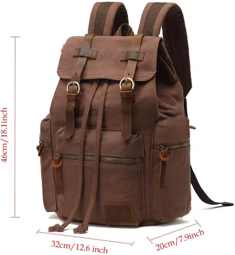 Vista 3 de Mochila de lona unisex vintage casual de 17 pulgadas para laptop, mochila escolar, mochila universitaria, senderismo, camping, bolsa de viaje