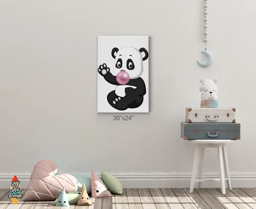 Vista 4 de Cute Panda Bubble Gum Art Pink CANVAS PRINT Animal Print Wall Art Home Decoration Nursery Room Kids Room Decor Ready to Hang-%100 Handmade in the