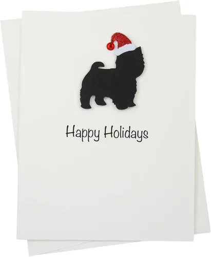 Vista 9 de Black Doodle Bernedoodle - Tarjetas de Navidad (10 unidades), hechas a mano, base blanca, perro con sombrero de Papá Noel Negro