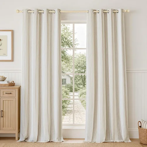 Vista 31 de DriftAway Chris Linen - Cortinas opacas con capa térmica y reductora de sonido, 63 pulgadas de largo para dormitorio, cortinas estampadas a rayas