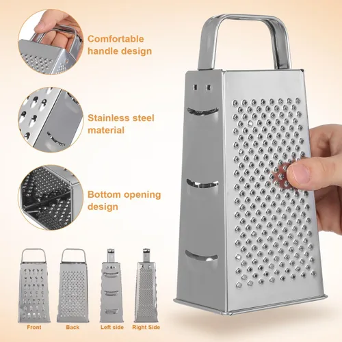 Vista 5 de MAGICLULU Rallador de queso de caja de 8 pulgadas con asa, cortador de verduras de 4 lados de acero inoxidable resistente, triturador y rallador