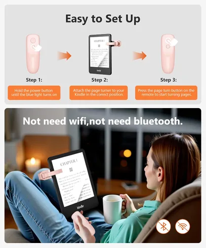 Vista 2 de Fuloview Turner de páginas con control remoto para lectores electrónicos Kindle Paperwhite Kobo, girador de páginas con control remoto inalámbrico