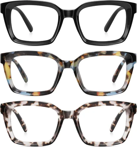 Vista 9 de XVXV Reading Glasses for Women Men - Blue Light Blocking Readers Oversize Square Anti Glare with Spring Hinge