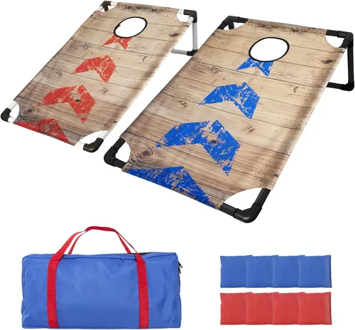 Vista 9 de Juego de Cornhole portátil con marco de PVC con 2 tablas de Cornhole plegables, 8 bolsas de frijoles y funda de transporte, mini juego de cornhole