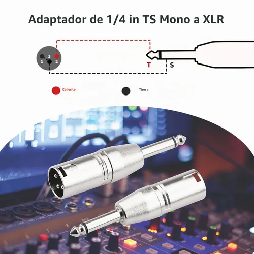 Vista 3 de Adaptador TS mono a XLR de 1/4 de pulgada, conector de audio desequilibrado macho XLR a 0.250 in de cuarto de pulgada compatible con estéreo TS a