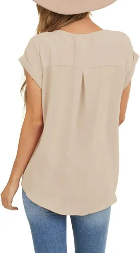 Vista 3 de Limerose Camiseta de manga corta para mujer, cuello redondo, botones laterales, estilo casual, holgada