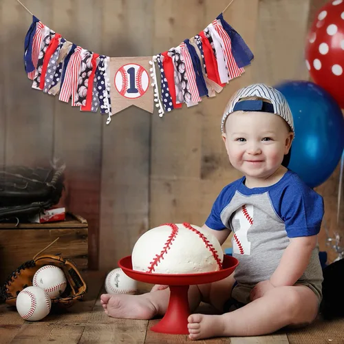 Vista 2 de Cartel de béisbol para silla alta de primer cumpleaños para niño