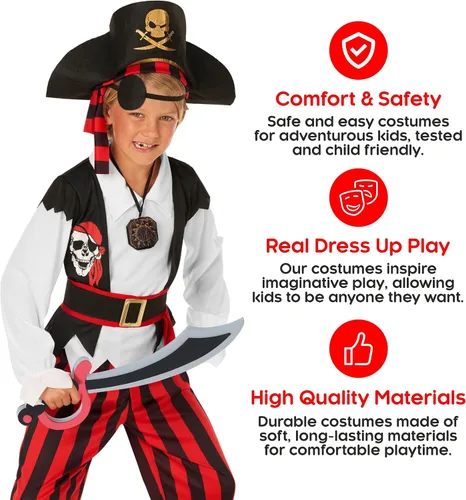 Vista 4 de Morph Disfraz de pirata para niños, disfraz de pirata para niños, disfraz de pirata para niños de 10 a 12 años, disfraz de pirata, talla 7-8, 4-6