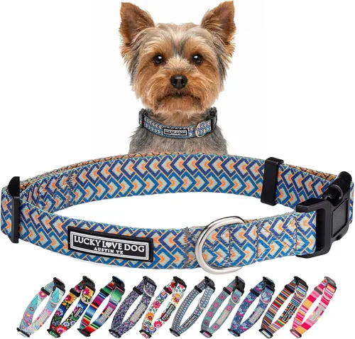 Vista 25 de Lucky Love Dog - Collar de perro ajustable con hebilla de fácil clic para los pequeños, duradero y cómodo para perros machos y hembras, collar
