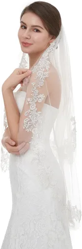 Vista 2 de EllieHouse Mujer Corto, 2 Encaje Boda Nupcial velo con peine, L24