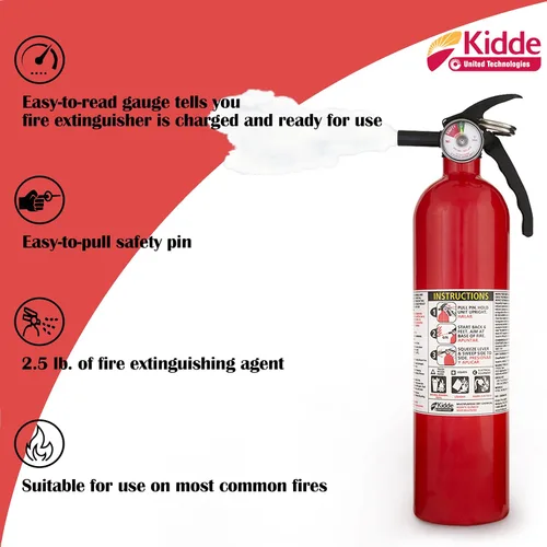 Vista 2 de Kidde Extintores multiusos FA110, paquete de 4 unidades, color rojo, (clasificación 1-A:10-B:C) Incluye paño de limpieza para el hogar