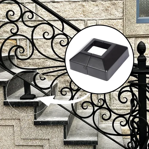 Vista 7 de Placa de cubierta de poste para brida de piso de 2 pulgadas, 2 piezas, zapato base de brida para barandillas, cubierta de falda de poste, negro