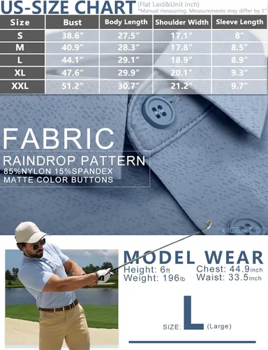 Vista 6 de Camisa de golf Dry Fit para hombre, manga corta, absorbe la humedad, sin costuras, sensación de enfriamiento UPF 40+