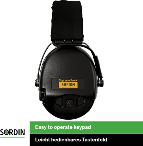 Vista 4 de Sordin Pro-X Ear Muffs - Active and Electronic Ear Defenders w/Textile Band - Gel Pads - Earmuffs for Hunting & Shooting Negro
