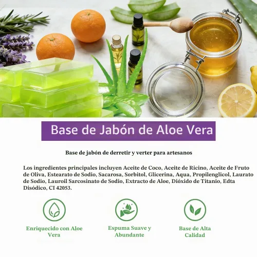 Vista 2 de Barra base de jabón de aloe vera, base de jabón para derretir y verter para hacer jabón, 1 libra