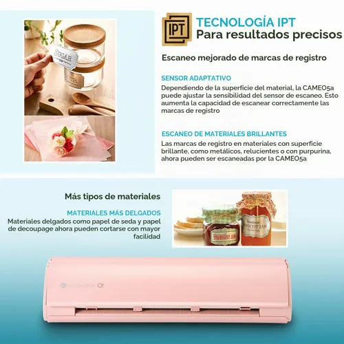 Vista 4 de Silhouette Cameo 4 Pink Bundle con kit de inicio de vinilo, kit de inicio de transferencia de calor, 2 Autoblade 2, kit de herramientas CrafterCuts