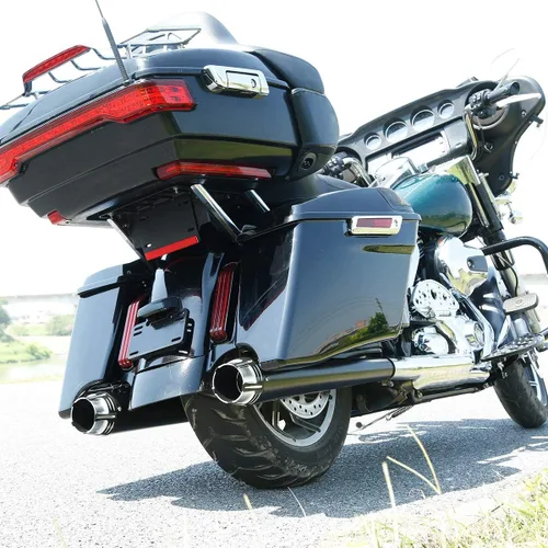 Vista 8 de XFMT Alforjas extendidas de 4 pulgadas con tapas de altavoz de 5 x 7 pulgadas para Harley Touring CVO Street Road Glide 2014-2023, negro vivo Negro