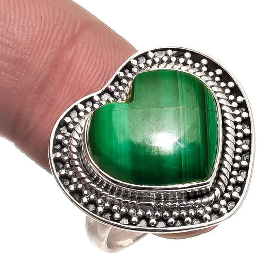 Vista 2 de Kanika Jewelry Trove Malachite 925 Sterling Silver Rings for Women, Green Bridesmaid Rings, Heart Gemstone, Heart, bezel Set Handmade Mother's Day