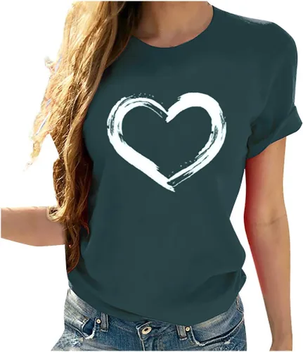 Vista 42 de Camisetas de manga corta con estampado de corazón para mujer, camisetas de ajuste regular, linda y divertida, ropa de regalo 2023