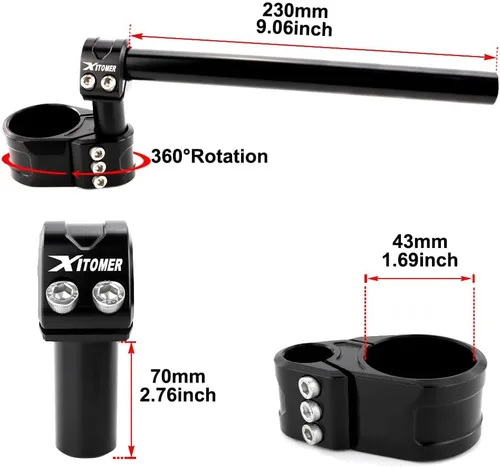 Vista 2 de Xitomer Manillar ajustable de 0.0-1.2 in (1.2") para HP2 Sport 2008-2010/R 1200 S 06-08, CBR 600 F1 / F2 /F3 1991-1998 / VFR 800 98-01, SV650 1
