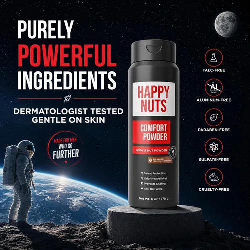Vista 3 de HAPPY NUTS Comfort Powder - Antirozaduras y desodorante, sin aluminio, control del sudor y el olor para picazón deportista, ingle y partes privadas