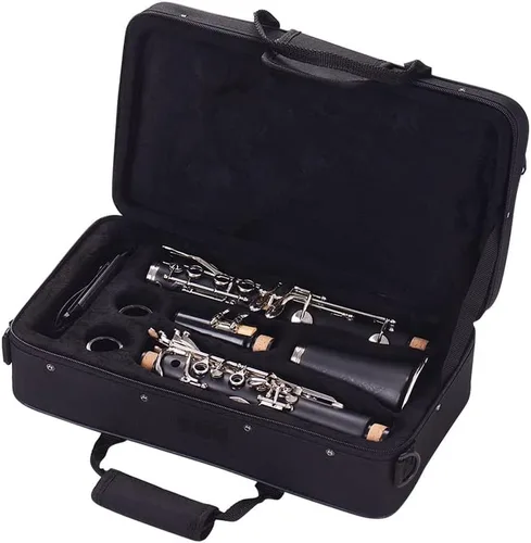 Vista 6 de Clarinete plano Bb para principiantes, clarinete para estudiantes de 17 teclas con 2 barriles y estuche kit completo de inicio para adultos, banda