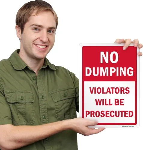 Vista 4 de SmartSign Letrero de metal con texto en inglés "No Dumping Violators Will Be Prosecuted", 14 x 10 pulgadas, aluminio laminado a prueba de óxido