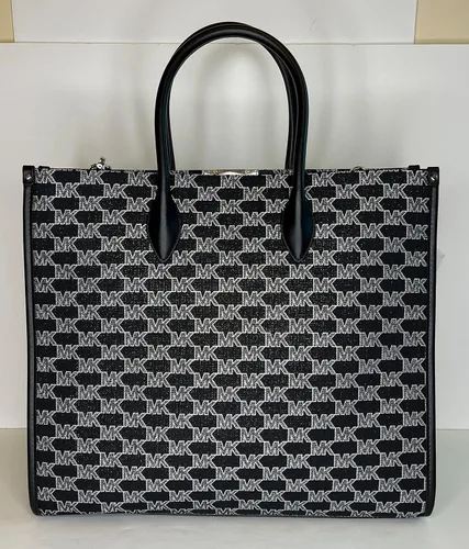 Vista 5 de Michael Kors Mirella - Bolsa de mano grande de jacquard con logotipo a rayas y gancho grande para bolso