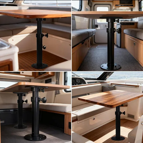 Vista 7 de Flylin Pedestal de mesa ajustable, soporte desmontable para patas de soporte, marco de montaje de base de aleación de aluminio de 17.8 a 27.2 Negro