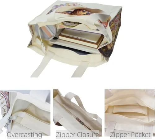 Vista 3 de Komociya Bonita bolsa de lona estética para mujer, bolsa de mano con cremallera, bolsa de hombro para el trabajo, universidad, viajes