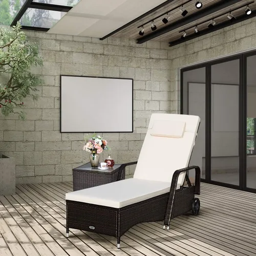 Vista 5 de COSTWAY Silla de salón de ratán para patio, sofá reclinable ajustable, acolchado, jardín