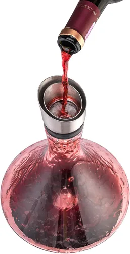 Vista 4 de YouYah - Juego de decantadores de vino, jarra de vino tinto con aireador integrado, aireador de vino, regalos de vino para Navidad, tapa vertedora