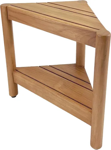 Vista 8 de Asta Select - Taburete de ducha de esquina de teca maciza, taburete de madera de teca Poratble para spa/ducha/interior/exterior con estante