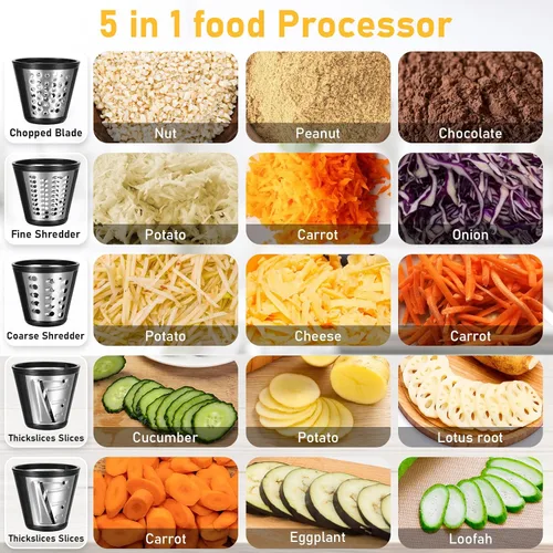 Vista 2 de Rallador Eléctrico de Queso, Rallador Rotatorio Profesional 5 en 1 para Queso y Verduras, Tirador Eléctrico de Ensalada Espiralizador