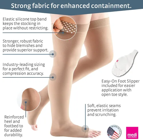 Vista 2 de mediven Plus for Men & Women, 40-50 mmHg, Thigh High w/Silicone Top-Band, Open Toe Standard-VII