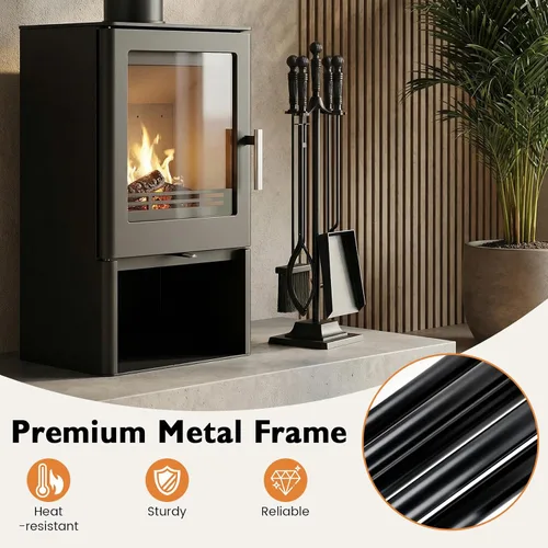 Vista 4 de IRONMAX Juego de herramientas para chimenea de 5 piezas, herramientas de hierro de 26 pulgadas con soporte, póquer, pinzas, cepillo y pala