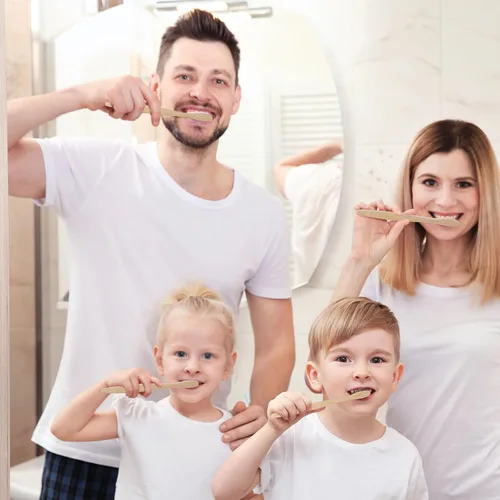 Vista 4 de Sieral 60 cepillos de dientes de bambú a granel cerdas suaves envueltos individualmente, cepillo de dientes de madera natural para personas sin