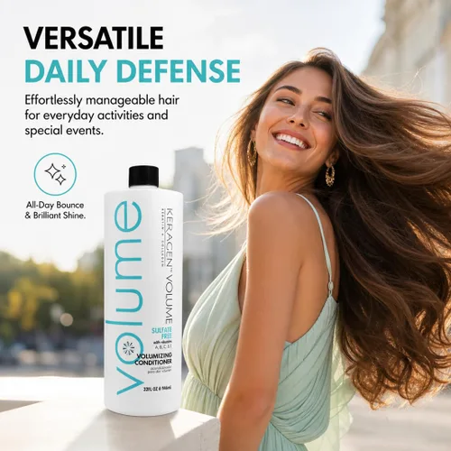 Vista 7 de KERAGEN - Acondicionador voluminizador para cabello fino con queratina y colágeno, sin sulfato de 32 onzas - Añade grosor, hidrata y mejora