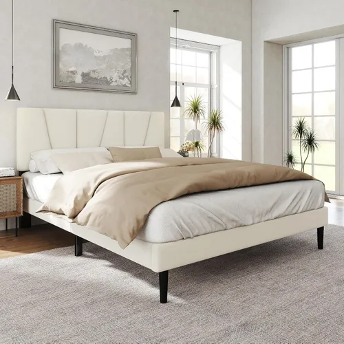 Vista 3 de HAOARA Marco de cama tamaño completo con cabecera tapizada en tela, cama plataforma con soporte de listones de madera, base de colchón completa