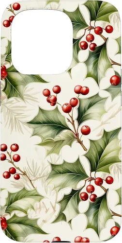 Vista 14 de Lindo diseño de bayas de acebo y hojas de Navidad para el caso de Navidad para iPhone 16
