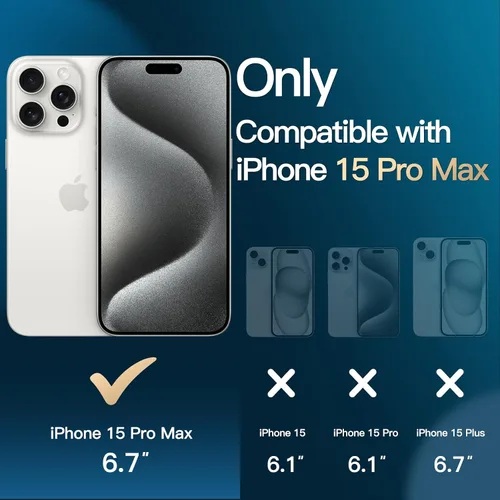 Vista 2 de JETech Funda 5 en 1 para iPhone 15 Pro Max de 6.7 pulgadas con 2 protectores de pantalla de vidrio templado y protector de lente de cámara, no se