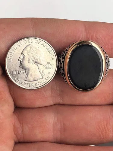 Vista 7 de Anillo de plata de ley 925 sólida para hombre, color ónix negro, talla 7-13, Metal, Ónix