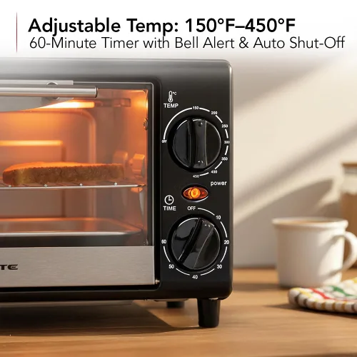 Vista 4 de OVENTE Horno tostador de encimera de 8L con temporizador de 60 minutos, control de temperatura ajustable, bandeja para hornear fácil de limpiar
