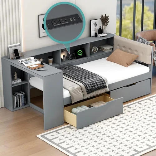 Vista 34 de Polibi Sofá cama de tamaño individual con estantes de almacenamiento